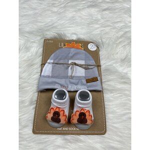 NEW Lila And Jack My First Thanksgiving Hat Sock Set Size 0-6 Months